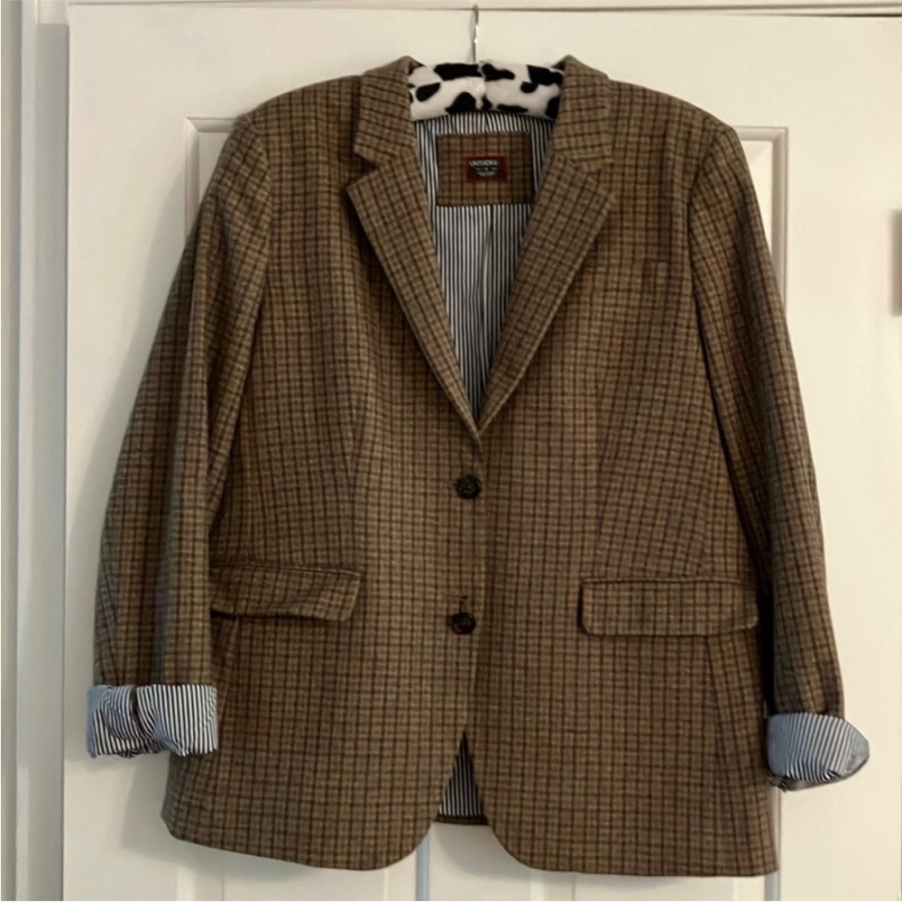 ❤️🔥UNTUCKit - Tan & Brown 100% Wool Plaid Blazer - 14